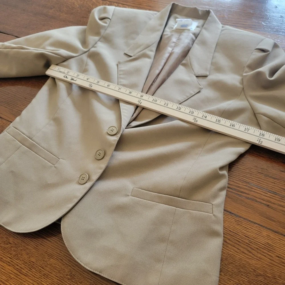 Vintage 80s College Town Blazer Womens Beige Three Button‎ Jacket Size 13/14